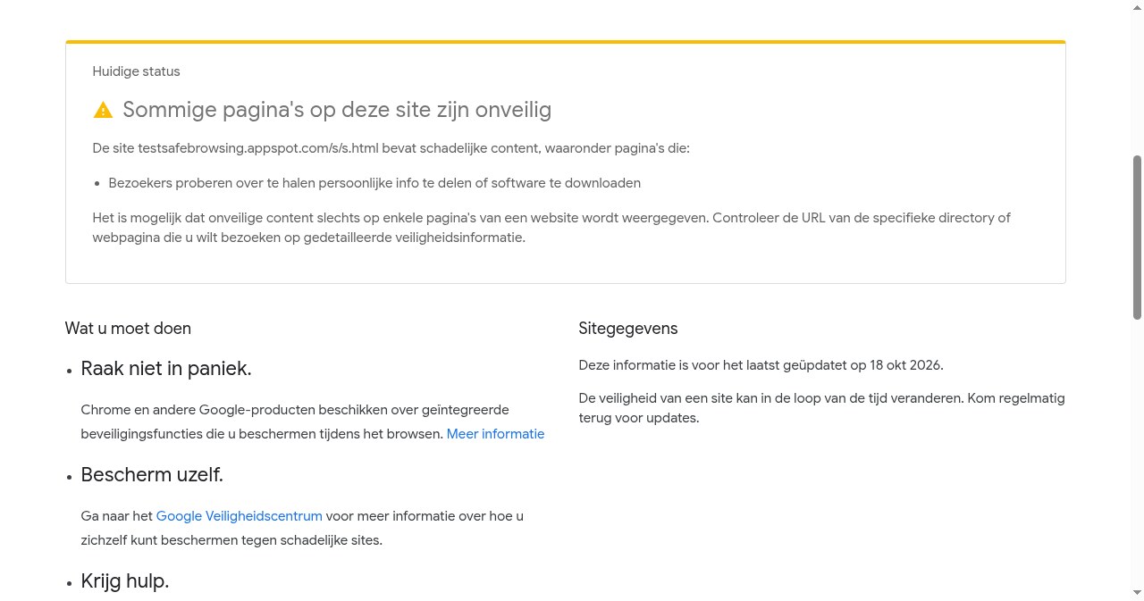 Transparantierapport met status Sommige pagina's op deze site zijn onveilig