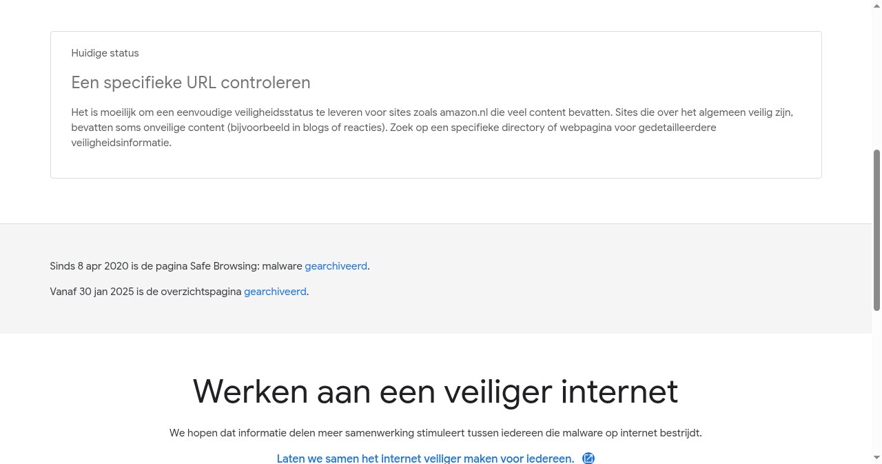 Transparantierapport met de status Een specifieke URL controleren bij amazon.nl