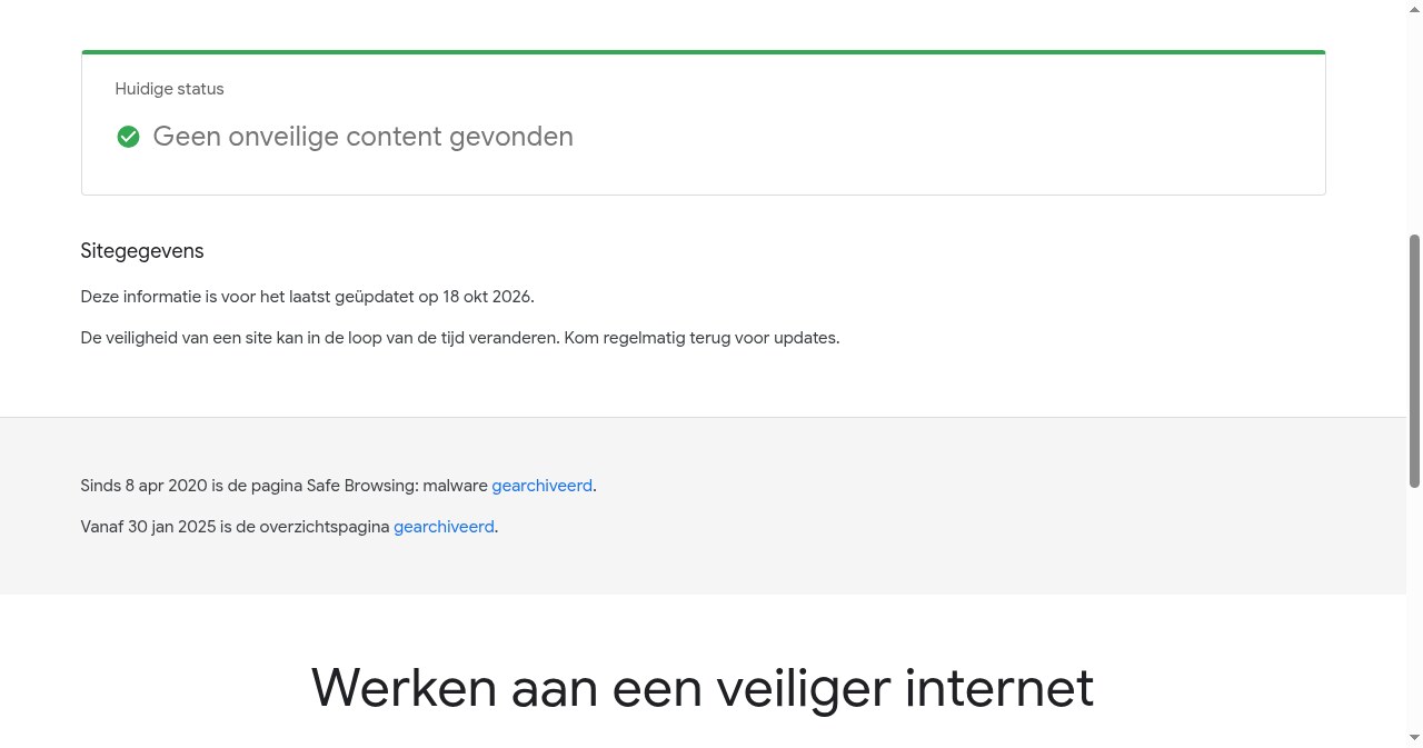 Transparantierapport van Google met status Geen onveilige content gevonden bij coolblue.nl
