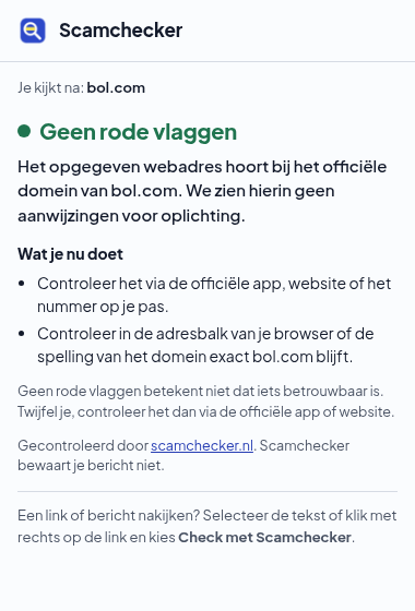 Scamchecker op bol.com: geen rode vlaggen, met wat je zelf nog controleert