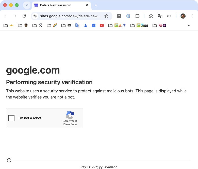 Controlepagina op Google Sites die op een CAPTCHA lijkt